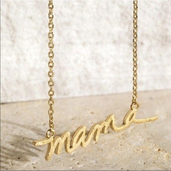 “MAMA” Brass Pendant Necklace, Gold, 16” + 3” Ext - Picture 1 of 6